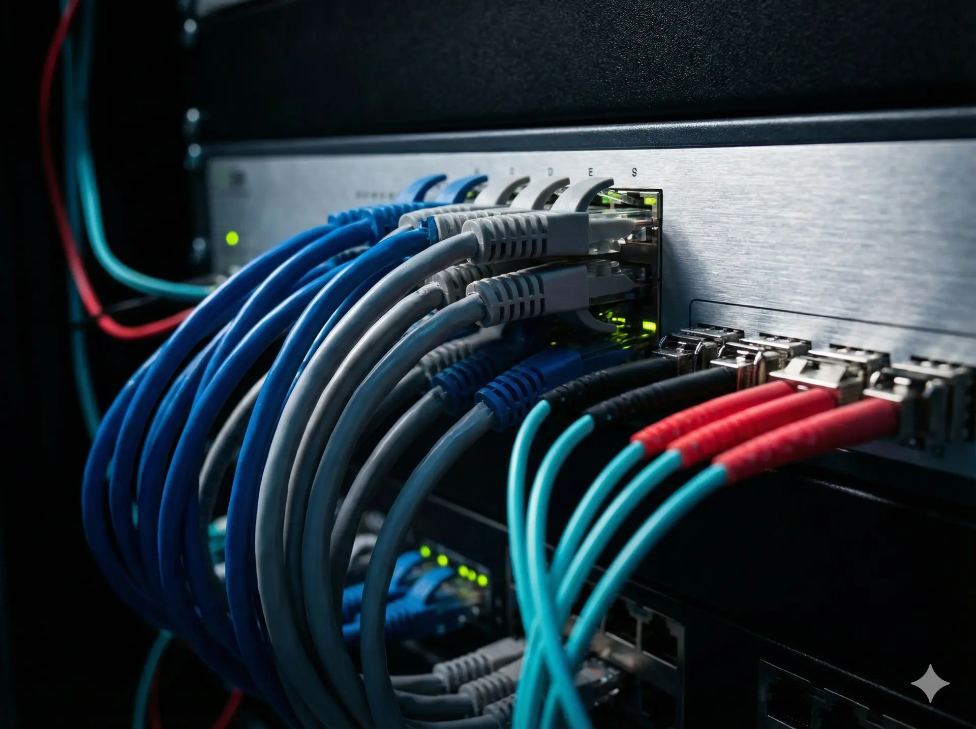 Servidor rack con cableado estructurado para infraestructura de redes